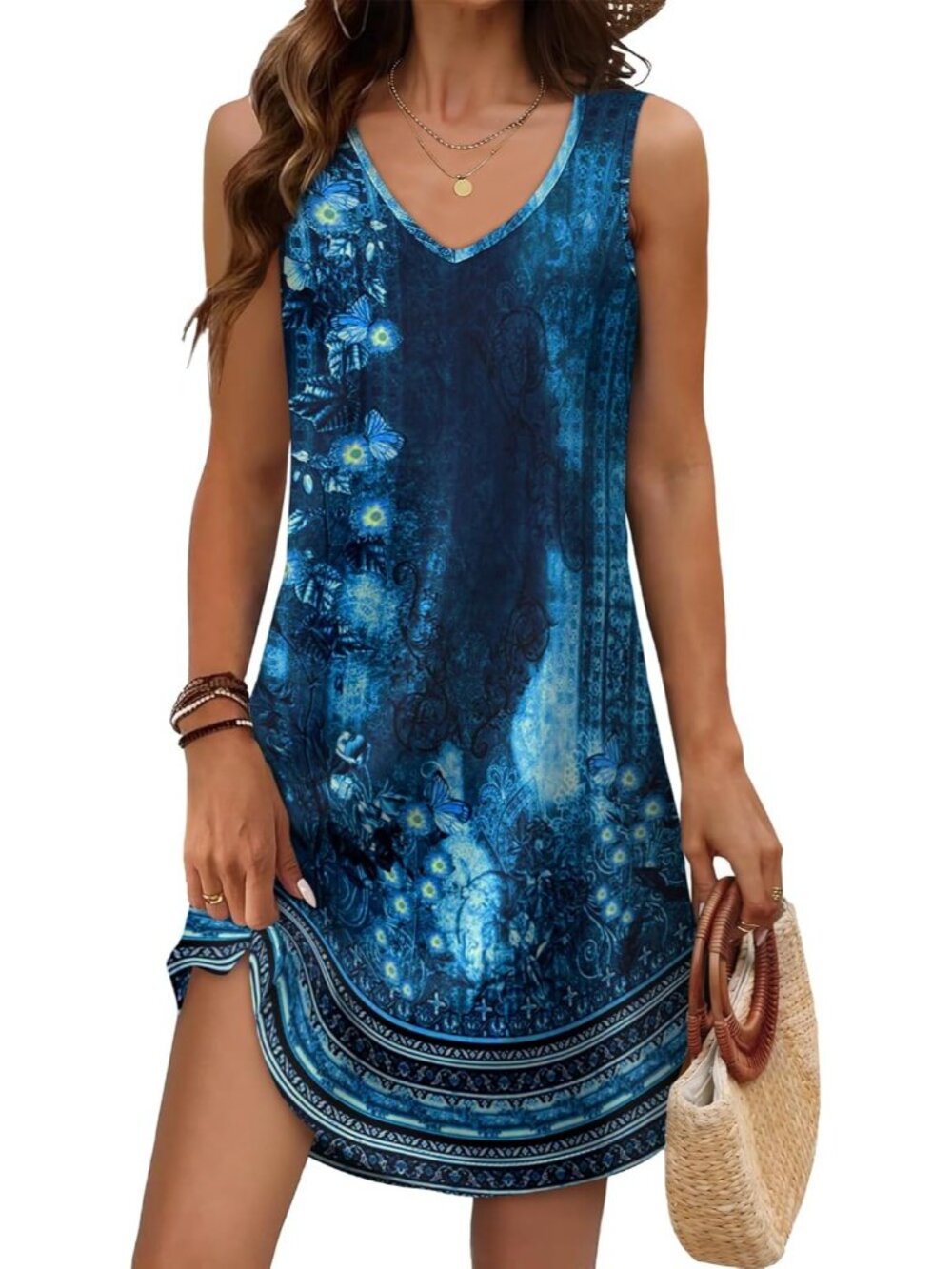 Women's Summer Dress Floral B V Neck Sleeveless Dress Sundress Swimsuit Coverup